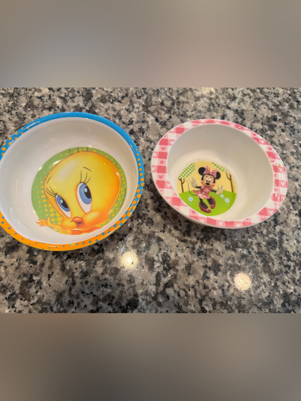 Disney Tweety & Minnie Kids Bowls - Yellow, Pink, Blue, Green